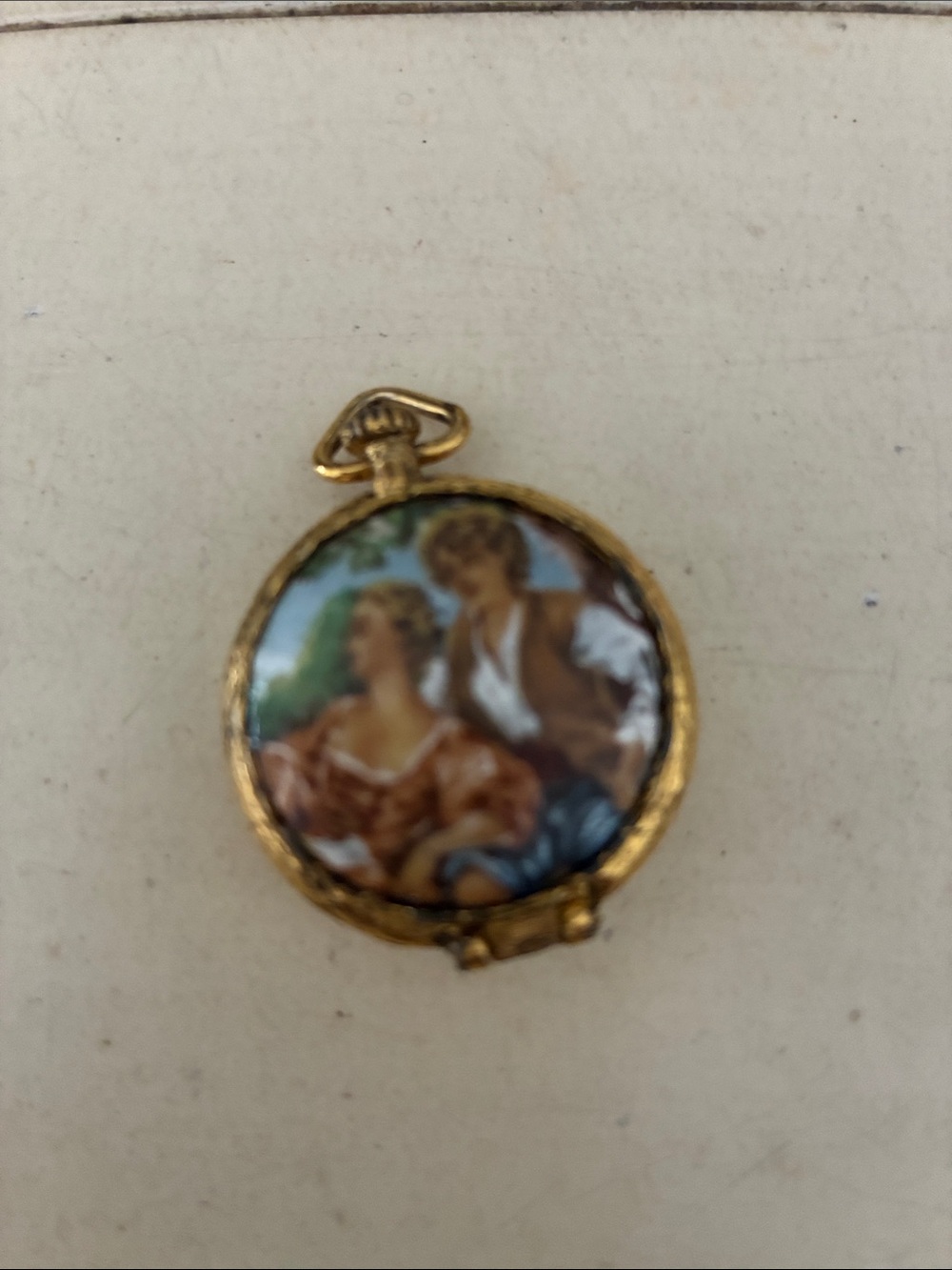 Courting couple hand painted locket.1950’si have collected for 45 years.